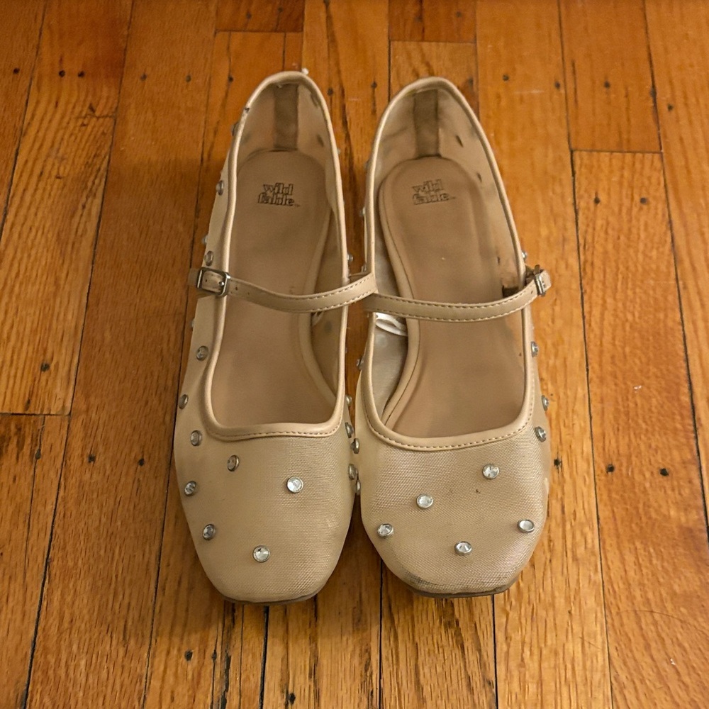 Wild Fable Beige Mary Jane Flats with Rhinestones